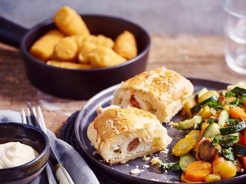 Kip in bladerdeeg met kroketjes