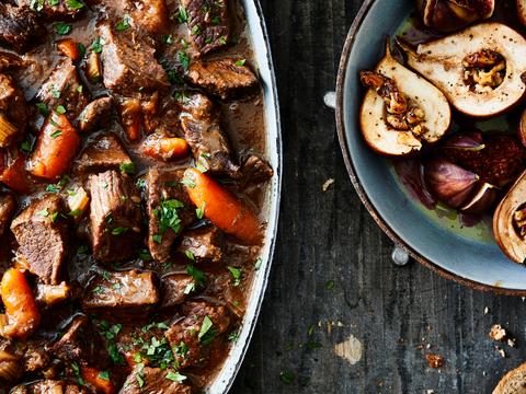 Boeuf bourguignon met peer en vijgen