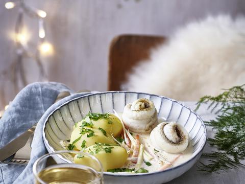Waterzooi van pladijsrolletjes met peterselieaardappelen