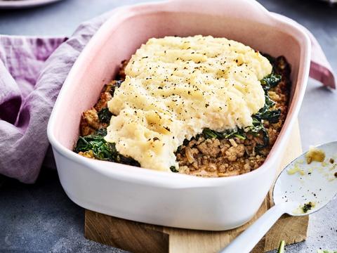 Hachis parmentier met kalfsgehakt en knolselderpuree