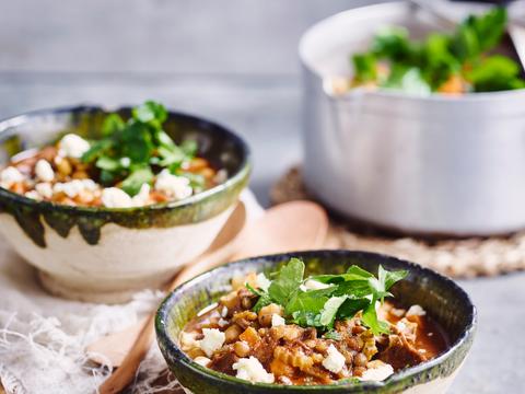 Harira met lamsvlees en feta