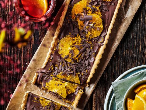 Chocolade-karameltaart met sinaasappel
