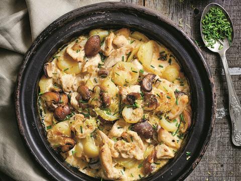 Romige citroenkip met patatjes en champignons