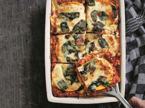 Pompoenlasagne met spinazie en gehakt