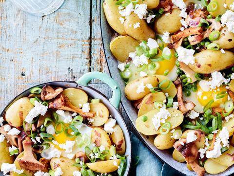 Aardappelpannetje met champignons en erwtjes