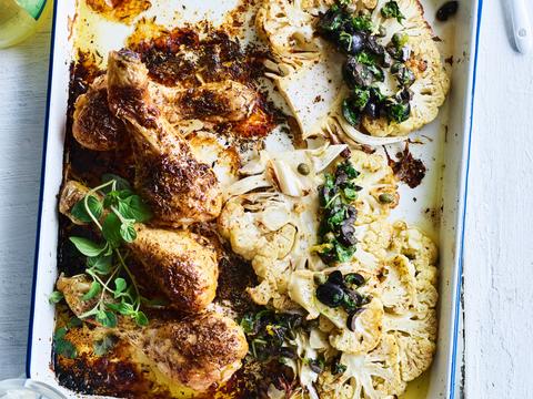 Geroosterde bloemkool met drumsticks