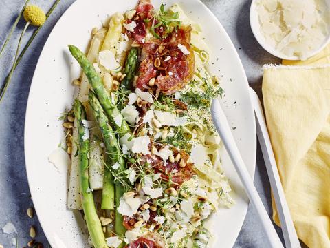 Tagliatelle met asperges, pancetta en mascarponesaus