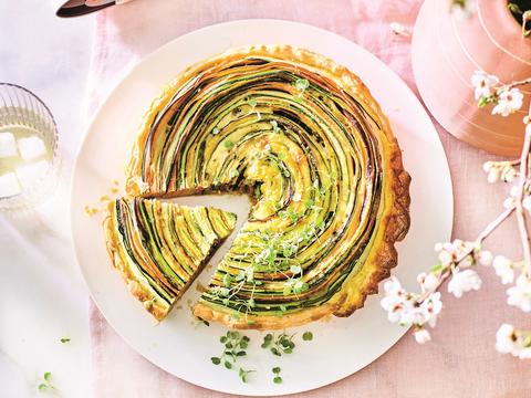 Spiraalquiche met courgette, aubergine en wortel