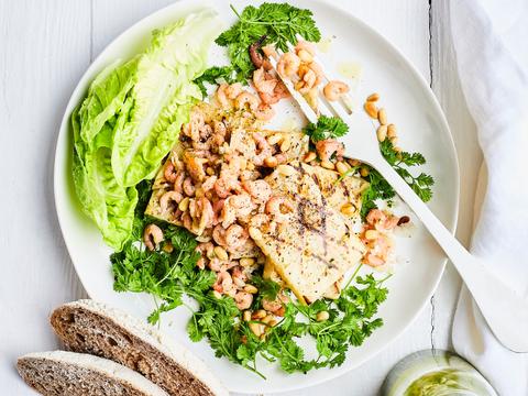 salade gegrilde knolselder garnalen