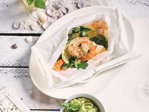 Scampipapillot met koude pastasalade
