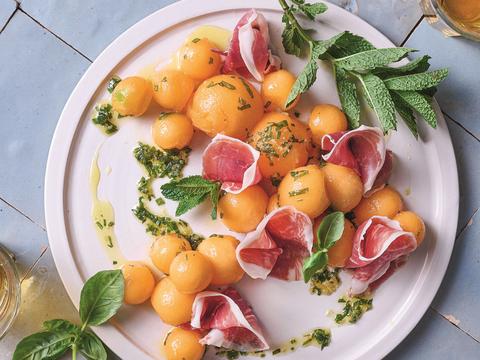 Meloenbolletjes met ham