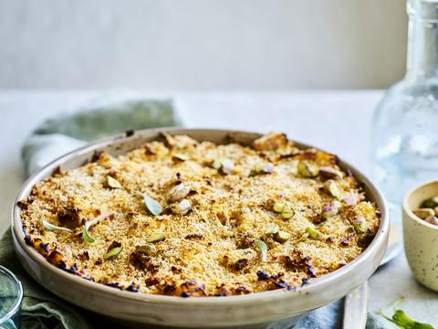 hete bliksem met feestelijk gehakt en pompoenpuree