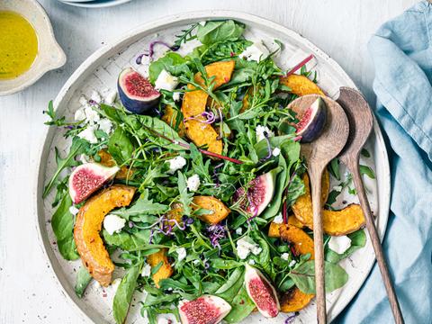 Winterse salade met geroosterde pompoen