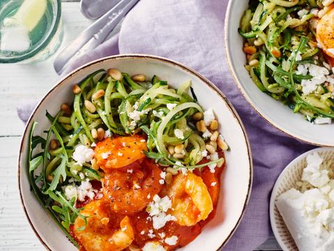 Courgetti met scampi's