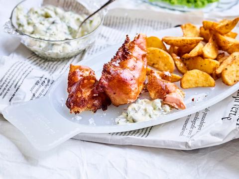 Fish _ chips met verse tartaar en geprakte erwtjes