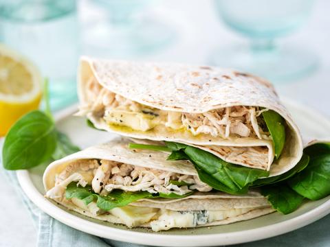 Piadina met kip, gorgonzola en spinazie