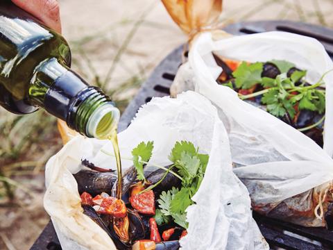 papillot met bouchotmosselen en chorizo