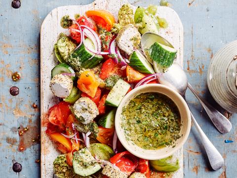 Griekse salade met Belgische geitenkaas