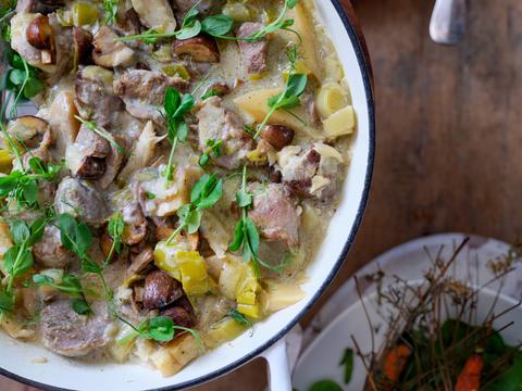 Blanquette van kalkoen, prei en pastinaak