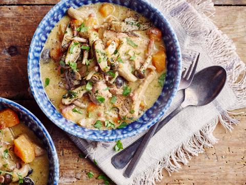 Kalfsstoofpotje met zoete aardappel en gemengde boschampignons met rösti