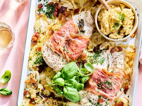 Kipsaltimbocca met venkel en kikkererwtenpesto
