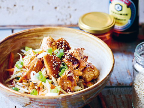 Honingkip met knapperige groenten airfryer