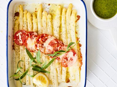 Gegrilde citroenkip met ovengegratineerde asperges en dragonolie