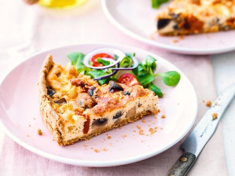 Havermoutquiche met champignons en zongedroogde tomaatjes