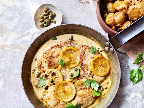 kip piccata met parmezaanpatatjes