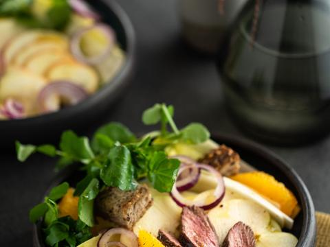 Salade van witloof en waterkers met eend à l'orange 2