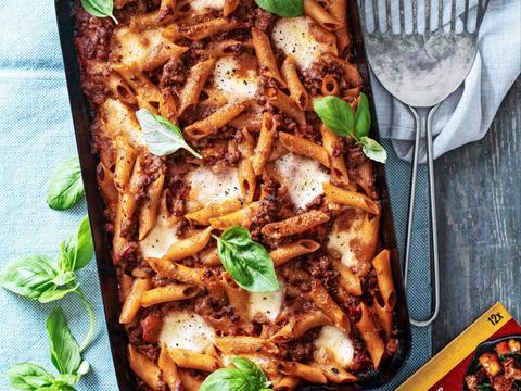 Gegratineerde penne bolognese