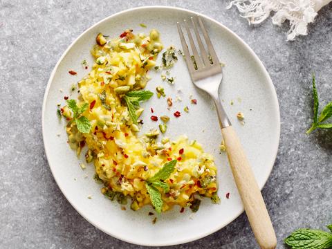 Tartaar van mango met passievrucht, muntsuiker en chili