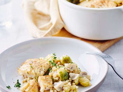 Volkorencouscous met witte vis en groenten