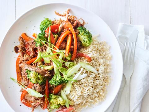 Pulled pork met broccoli en paprika