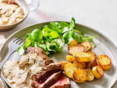 steak met klassieke champignonroomsaus
