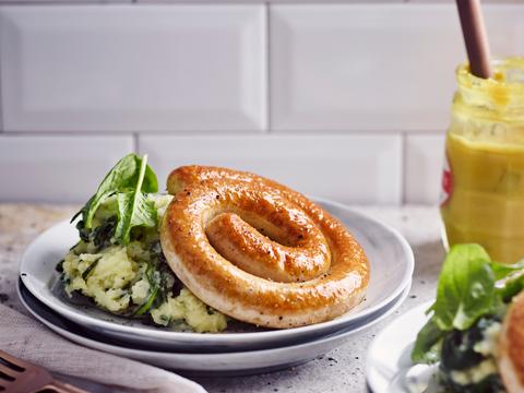 Chipolatarolletjes met spinaziepuree