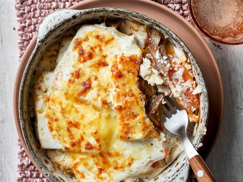 Slanke lasagne van pompoen, paddenstoelen en ricotta