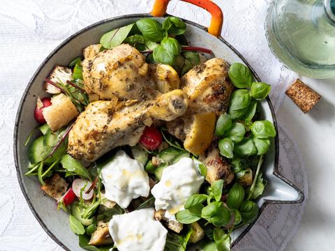 Geroosterde citroenkip met lentepanzanella