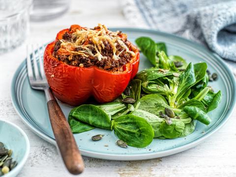 Gevulde paprika’s met rundergehakt en linzen