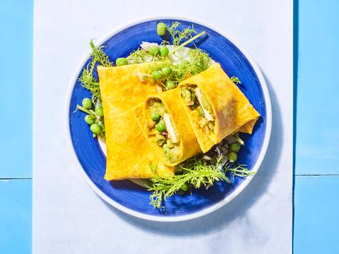 Wraps met gegrilde halloumi, erwtjessalade en guacamole