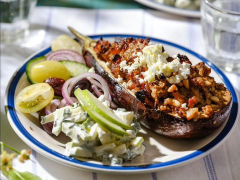 Gevulde aubergines met appeltzatziki