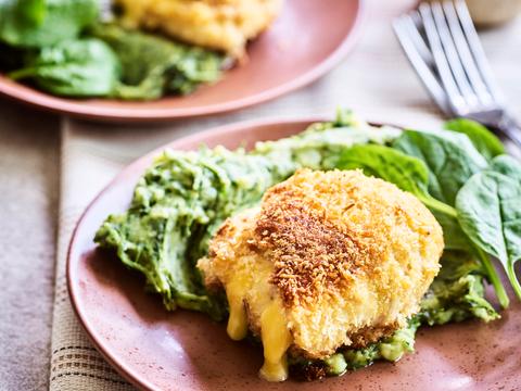 Cordon bleu met spinazie-wasabipuree