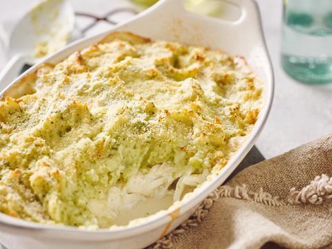 Visparmentier met broccolipuree