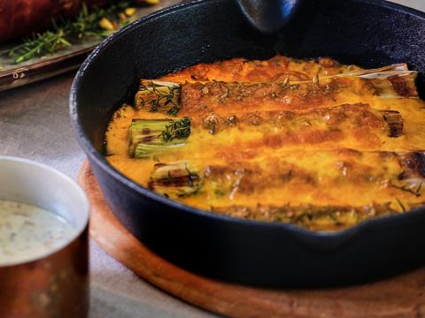 Gegrilde prei met cheddar