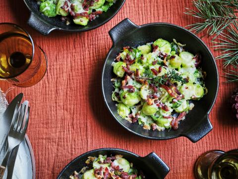 Ovenschotel met spruitjes en spekjes