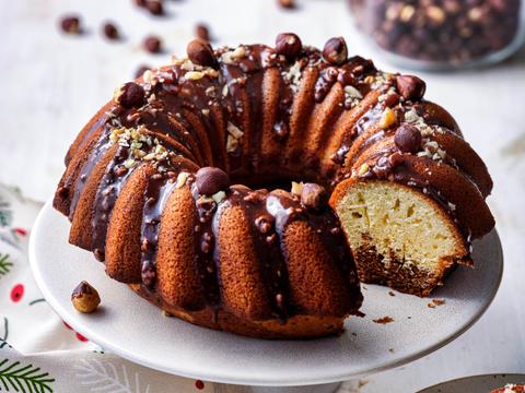 Gemarmerde hazelnoot-chocoladecake