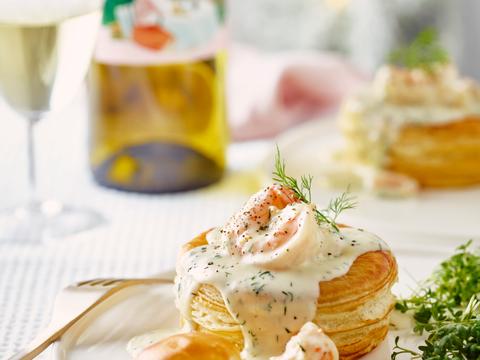 Vol-au-vent met scampi’s en wittewijnsaus
