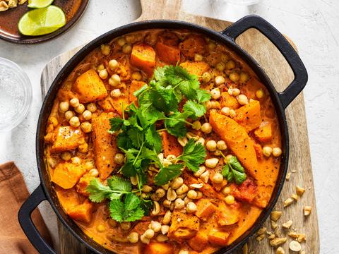 Curry met pompoen en kikkererwten