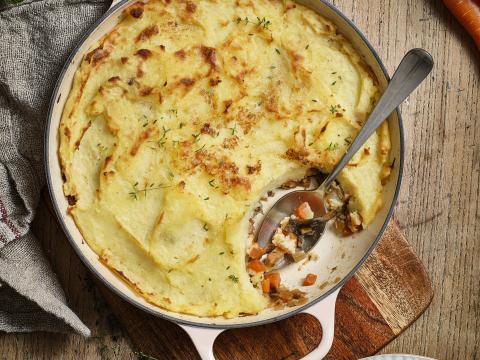 Hachis parmentier met pastinaak en boschampignons