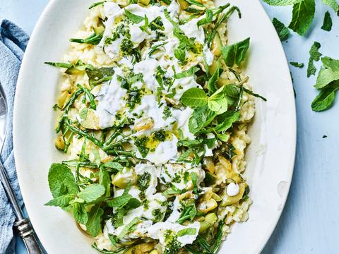 Risotto met courgette, zeekraal en burrata